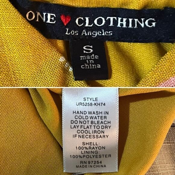 One Clothing Los Angeles Button Front Smocked Floral Midi Dress Mustard Yellow S - Picture 9 of 11